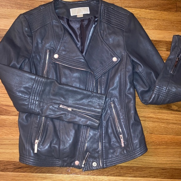 Michael Kors Grey Leather Biker Jacket - Picture 1 of 7